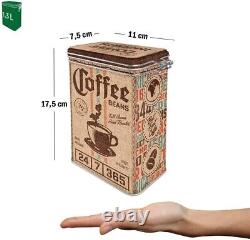 Vintage Style Retro Embossed Tin with Clip Close Lid Coffee Bean Sack Design