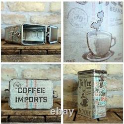 Vintage Style Retro Embossed Tin with Clip Close Lid Coffee Bean Sack Design