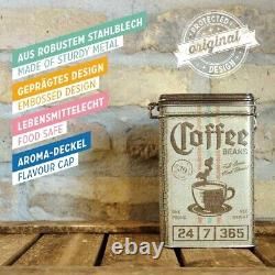Vintage Style Retro Embossed Tin with Clip Close Lid Coffee Bean Sack Design