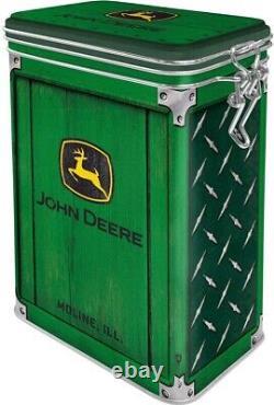 Vintage Style Retro Embossed Tin with Clip Close Lid John Deere Tractors
