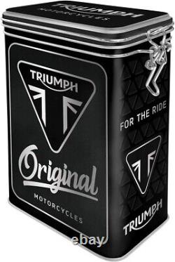 Vintage Style Retro Embossed Tin with Clip Close Lid Triumph Original