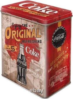 Vintage Style Retro Large Lidded Tin Enjoy The Original Coca Cola Red Tin