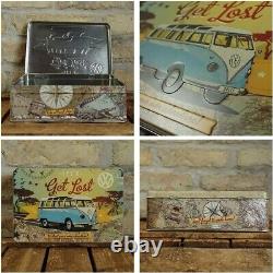 Vintage Style Retro Lidded Storage Tin VW Volkswagen Get Lost Surf Surfing