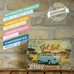 Vintage Style Retro Lidded Storage Tin VW Volkswagen Get Lost Surf Surfing