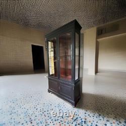 Vintage Style Solid Wood Display China Bookcase Glazed Cabinet- Painted Black