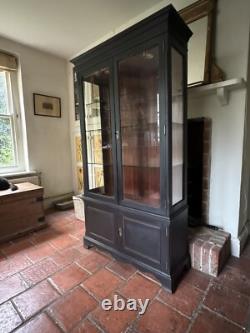 Vintage Style Solid Wood Display China Bookcase Glazed Cabinet- Painted Black