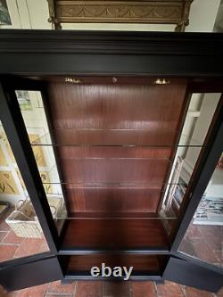 Vintage Style Solid Wood Display China Bookcase Glazed Cabinet- Painted Black