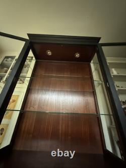 Vintage Style Solid Wood Display China Bookcase Glazed Cabinet- Painted Black