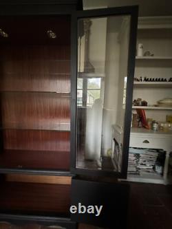 Vintage Style Solid Wood Display China Bookcase Glazed Cabinet- Painted Black