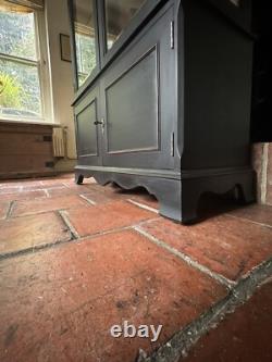 Vintage Style Solid Wood Display China Bookcase Glazed Cabinet- Painted Black