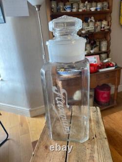 Vintage Tall & Large Etched Advertising Glass Confectionary Jar Flaxman's