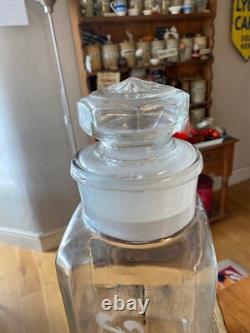 Vintage Tall & Large Etched Advertising Glass Confectionary Jar Flaxman's
