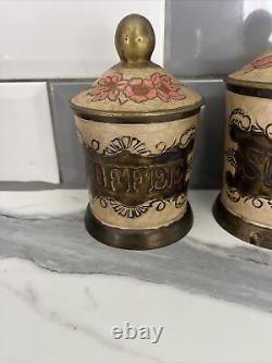 Vintage Tea Coffee Sugar Canisters Brass