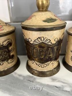 Vintage Tea Coffee Sugar Canisters Brass