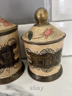 Vintage Tea Coffee Sugar Canisters Brass