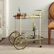Vintage Tea Trolley Side Table Furniture Metal Gold Shelves Glass Drinks Storage
