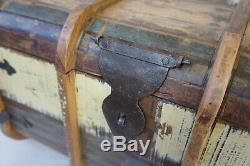 Vintage Teak Wood Distressed Painted Trunk Chest Coffee Table Ottoman Shabby Chi