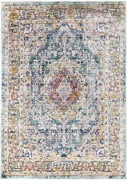 Vintage Traditional Rug Distressed Bohemian Medallion Faded Multi Coloured Mat