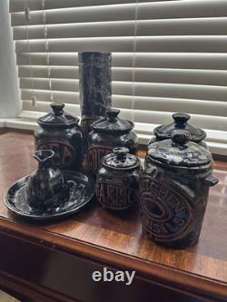 Vintage Tremar Kitchen Ware Pottery Bundle of 8 Black & white 70's Rare Colour