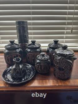 Vintage Tremar Kitchen Ware Pottery Bundle of 8 Black & white 70's Rare Colour