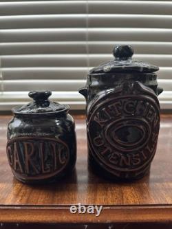 Vintage Tremar Kitchen Ware Pottery Bundle of 8 Black & white 70's Rare Colour