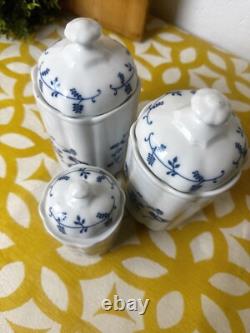 Vintage Trio Dutch Tea, Coffee Canisters Blue Onion Design Pottery, Ceramic