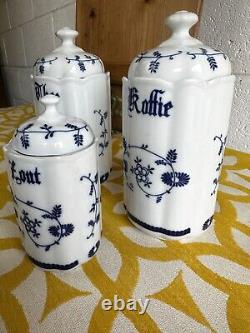 Vintage Trio Dutch Tea, Coffee Canisters Blue Onion Design Pottery, Ceramic