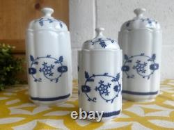 Vintage Trio Dutch Tea, Coffee Canisters Blue Onion Design Pottery, Ceramic