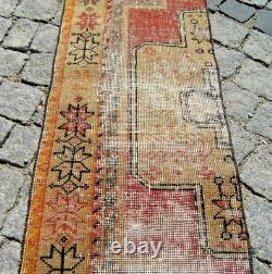 Vintage Turkish Rug 16'' x 72'' Anatolian Oushak Runner Rug Low Pile Area Rug