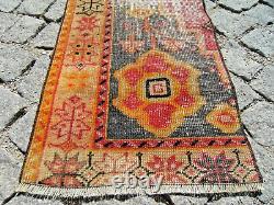 Vintage Turkish Rug 16'' x 72'' Anatolian Oushak Runner Rug Low Pile Area Rug