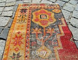 Vintage Turkish Rug 16'' x 72'' Anatolian Oushak Runner Rug Low Pile Area Rug