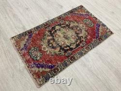 Vintage Turkish Wool Rug Handmade Red Accent Rug Bohemian Decor 1.6x2.8 Ft