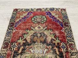 Vintage Turkish Wool Rug Handmade Red Accent Rug Bohemian Decor 1.6x2.8 Ft