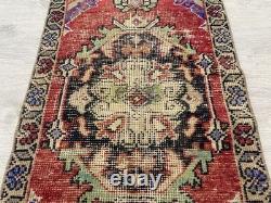 Vintage Turkish Wool Rug Handmade Red Accent Rug Bohemian Decor 1.6x2.8 Ft