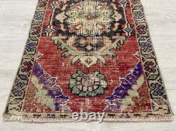 Vintage Turkish Wool Rug Handmade Red Accent Rug Bohemian Decor 1.6x2.8 Ft