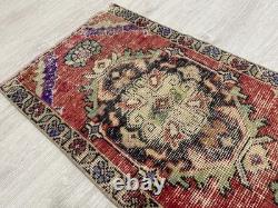 Vintage Turkish Wool Rug Handmade Red Accent Rug Bohemian Decor 1.6x2.8 Ft