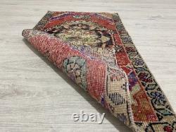 Vintage Turkish Wool Rug Handmade Red Accent Rug Bohemian Decor 1.6x2.8 Ft