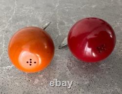 Vintage Two Cherry Bakelite Salt & Pepper Shakers 1940s Retro Kitchen Decor