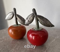 Vintage Two Cherry Bakelite Salt & Pepper Shakers 1940s Retro Kitchen Decor