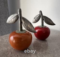 Vintage Two Cherry Bakelite Salt & Pepper Shakers 1940s Retro Kitchen Decor