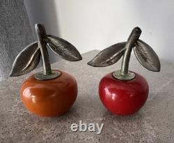 Vintage Two Cherry Bakelite Salt & Pepper Shakers 1940s Retro Kitchen Decor