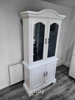 Vintage Upcycled Fresh Hand Painted White & Black Gloss Display Caninet Cupboard