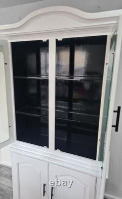 Vintage Upcycled Fresh Hand Painted White & Black Gloss Display Caninet Cupboard