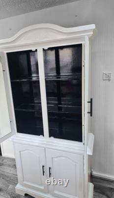 Vintage Upcycled Fresh Hand Painted White & Black Gloss Display Caninet Cupboard