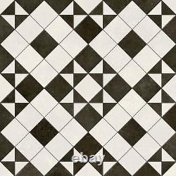 Vintage Vinyl Flooring Roll Black White Retro Kitchen Bathroom Tiles Effect Lino