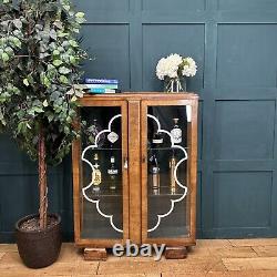 Vintage Walnut Glazed China Cabinet / Cocktail /Gin Cupboard /Display Cabinet