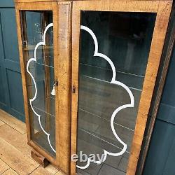 Vintage Walnut Glazed China Cabinet / Cocktail /Gin Cupboard /Display Cabinet