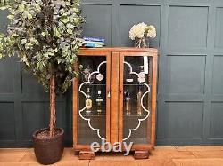 Vintage Walnut Glazed China Cabinet / Cocktail /Gin Cupboard /Display Cabinet