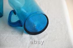 Vintage Whitefriars Blue Glass Water Jug Pitcher & 5 Drinking Glasses Tumblers