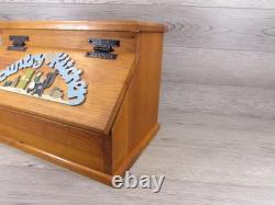 Vintage Wood Bread Box Retro MCM Country Farmhouse Wooden Kitchen Counter Large